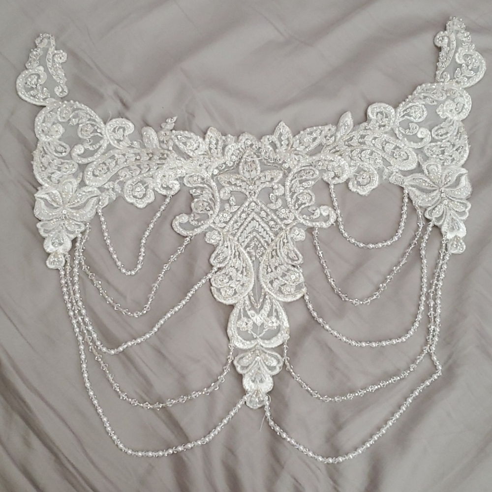 Bridal beaded back applique with necklace